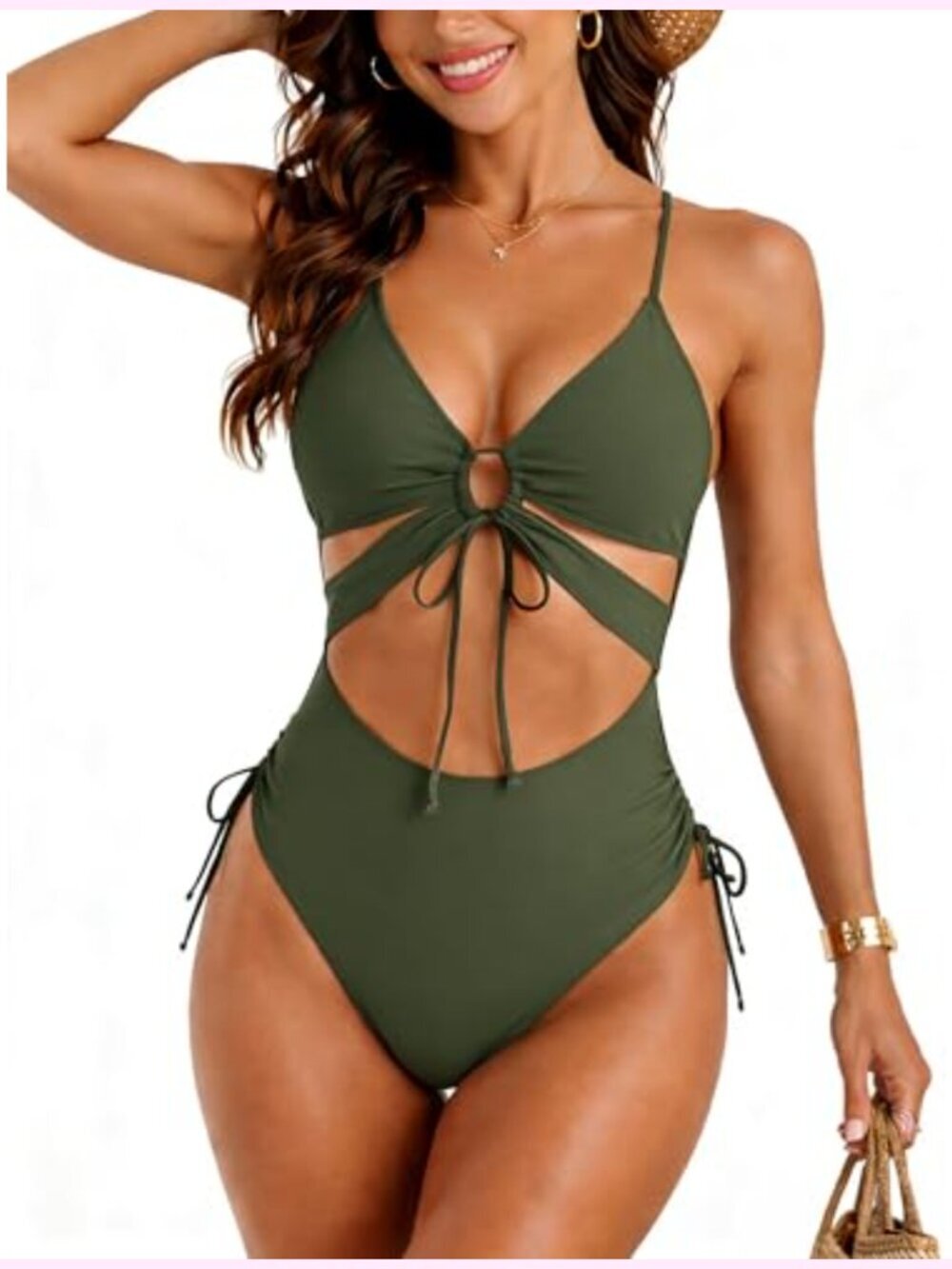 One Piece Swimsuit V Neck Cutout High Leg Monokini
